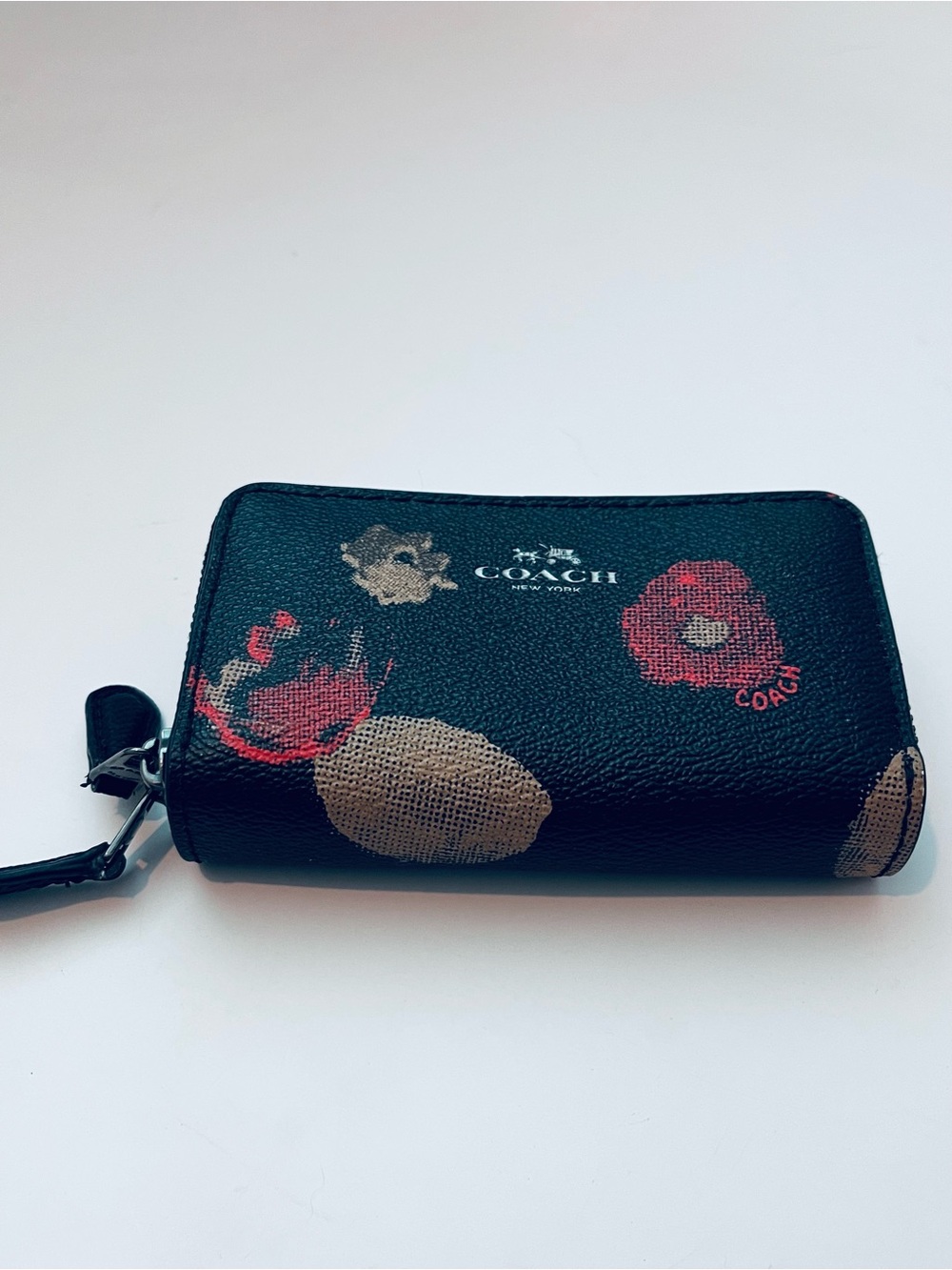 Coach Black Floral Zip Coin Card Case